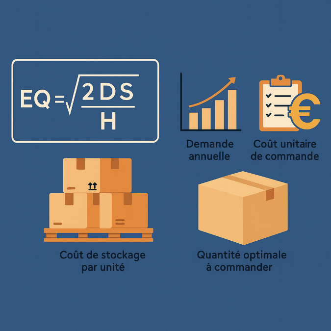 Infographie formule de Wilson corrigée avec le texte « Coût unitaire de commande »